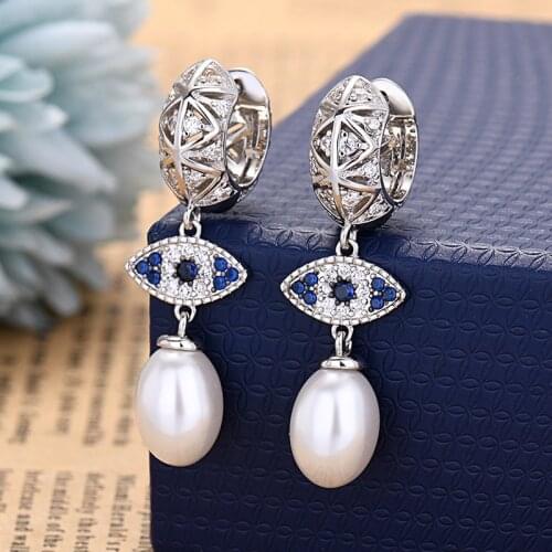 Fashion Vintage Eyes Earrings For Women Pearl Blue Zironia Pendientes Earings Exclusive Design Brincos Zk30