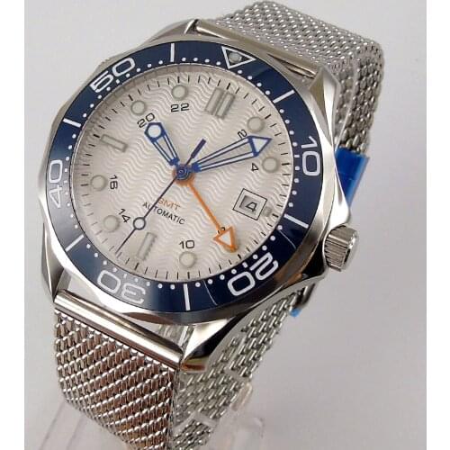 41mm Sterile Dial Sapphire glass Date Ceramic Bezel Steel Bracelet GMT Automatic Movement Mens Watch