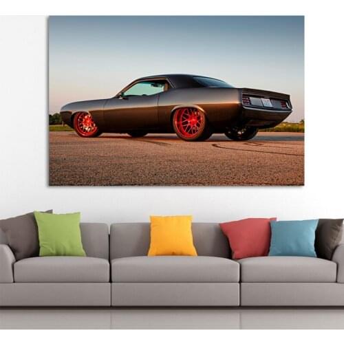 Black Car Classic Muscle Car Plymouth Wallpaper Home Decor Wall Art Posters Canvas Paintings Fabric Print Room Decoration