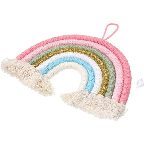 New Cartoon Hand Woven Rainbow Tapestry 7Lines Colorful Cotton Thread Macrame Tapestry Tassel For Home Wall Hanging Decor