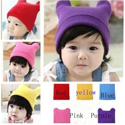 Wholesale Newborn Winter Hat Baby Girls Kinited Beanie Caps Kids Earflap Crochet Horn Caps Free Shipping