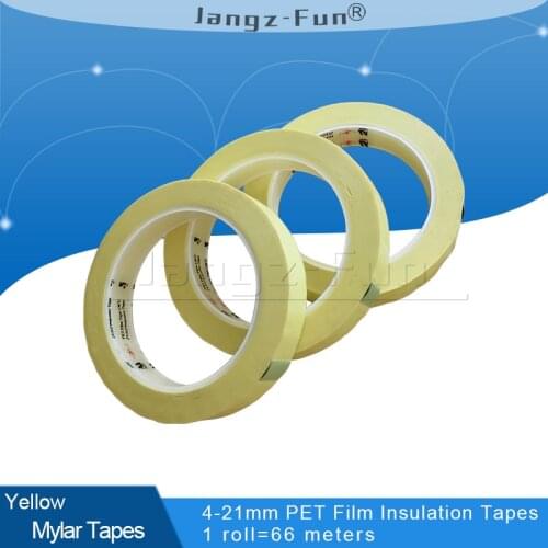 4mm-21mm Width 66 Meters Length PET Film Yellow Mylar Tape Adhesive Insulation Anti-Flame For Transformer Capacitor Motors