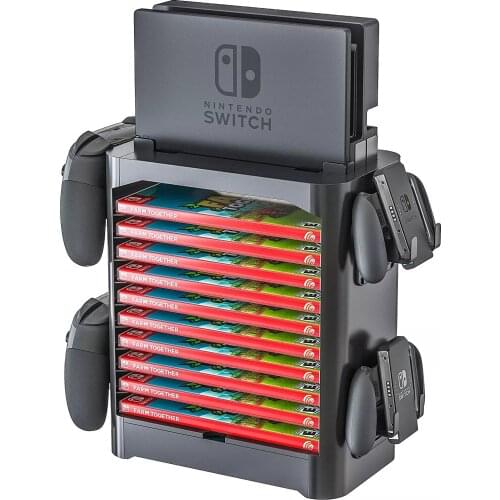 10 Layers Game Disc Storage Tower Bracket 4 Switch Pro Controller Holders Console Stand With 1 Drawer For Nintendo Switch Dock