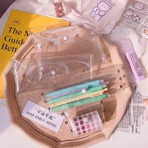 Transparent PVC Stationary Organizer Stationery Pen Holder Cute Pencil Case Pencil Pouch Office Supplies Desk Accessories