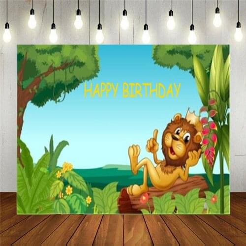 Photo Studio Props Vinyl Photography Backdrop For Kids Birthday Party Cartoon A Cute King Lion In The Forest Sleeping Background