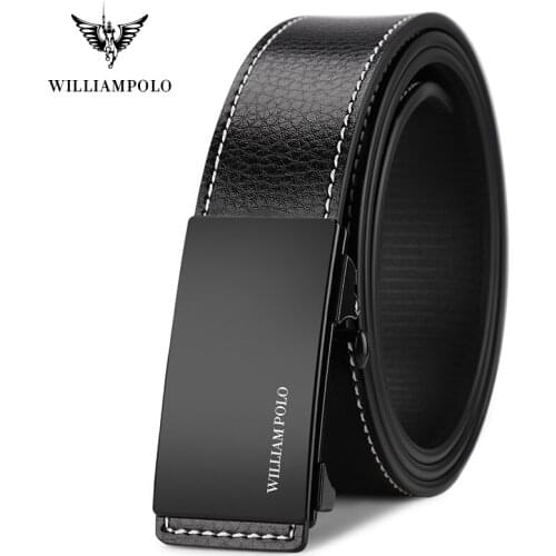 WILLIAMPOLO Brand Business Man Belt Luxury Brand Metal Buckle Strap Male Long Belt 2019 Cowskin Real Leather Automatic Belt