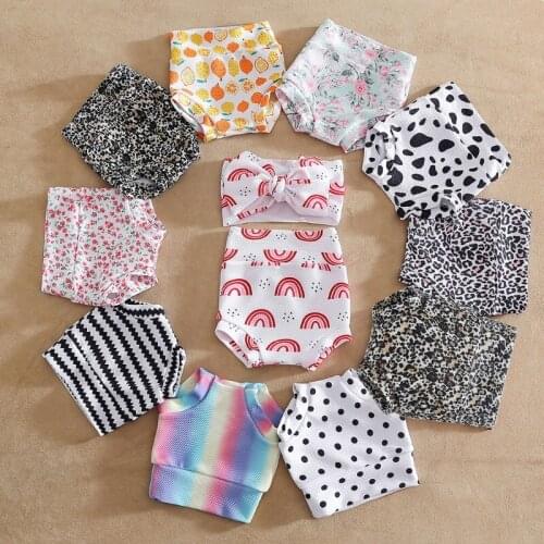 10 Patterns Baby Infant Toddler Girls Shorts Floral Dots Loose Pants Bloomer Princess Diaper Cover and Bowknot Headband Set