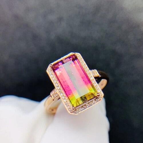 T406 Tourmaline Ring Pure 18K Gold 100% Natural Watermelon Tourmaline 4.3ct Gemstone Female Rings for Women Fine Ring