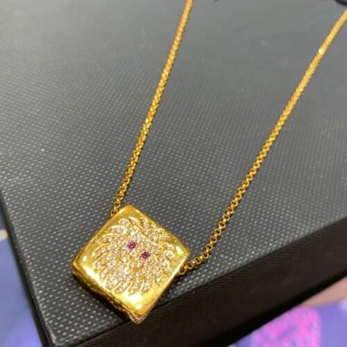 UMGODLY Fashion Yellow Gold Color Necklace Lion Pendant Adjustable Necklace Micro Cubic Zirconia Red Eyes Women Brand Jewelry