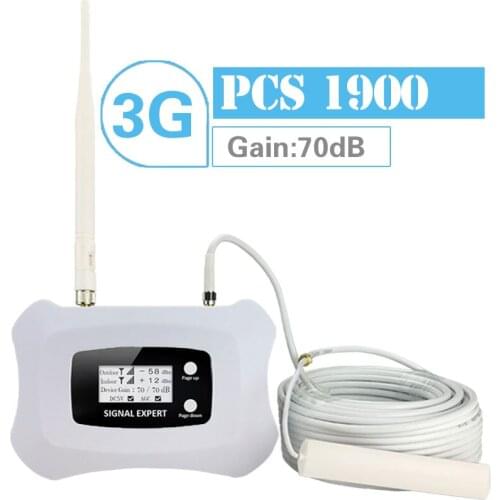 Walokcon 3G Cellular Signal Booster GSM 3G PCS 1900MHz Cellphone Signal Amplifier 70dB Gain Mobile Phone Repeater Antenna Set