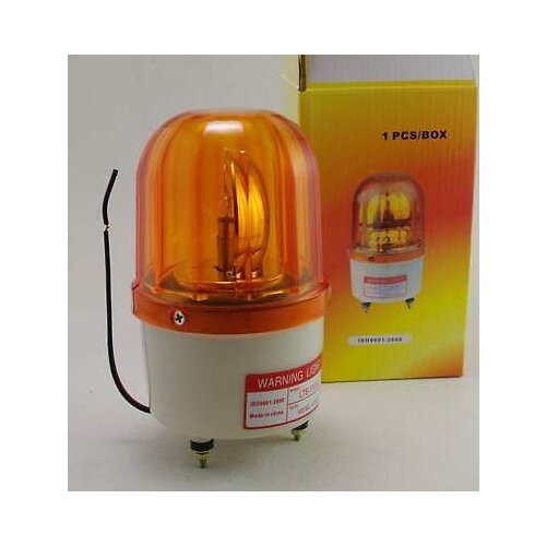 24V Yellow Rotating Beacon Warning Caution Light Lamp With Speaker Spiral Fixed