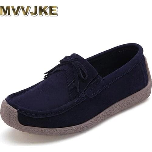 MVVJKE 2021 Spring Suede Genuine Leather Women Shoes Tassel Casual Flats Shoes Woman Slip On Lady Shoes zapatos mujer