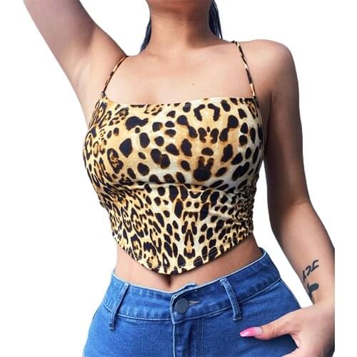 2021 Fashion Backless Bandage Women Camisole Tops Sleeveless Lace Up Slim Fit Tank Top Sexy Leopard Print Crop Top Streetwear