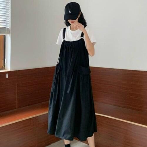 Dress Women Sleeveless Suspender Baggy Japanese Plus Size 2XL Student Kawaii Casual All-match Fashion Summer Dresses Midi A-line
