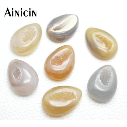 5pcs Natural Drusy Stone Water Drop Shape Pendant Top Half Hole jewelry Making Materials