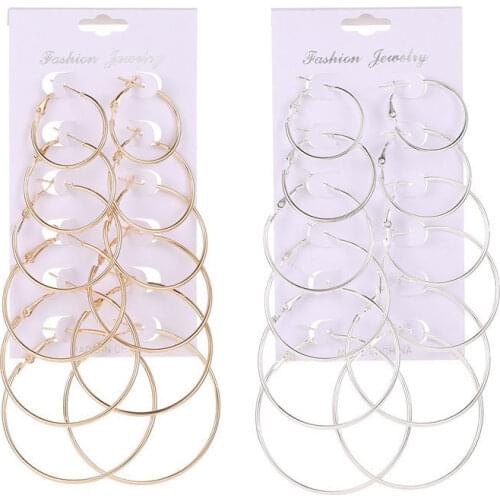 6Pairs Punk Big Circle Hoop Earrings Set for Women Girls Steampunk Ear Clip Punk Style Earring Ear Ring Wedding Jewelry Gift