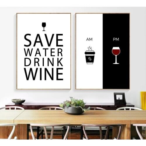 Am Coffee Prints Posters PM Wine Quotes Wall Art Nordic Canvas Painting Modern Minimalist Wall Pictures Kitchen Room Home Decor