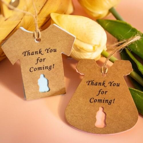 50Sets Thank You for Coming Kraft Paper Tags Pink Dress Blue T shirt Baby Shower Gift Tag Labels Birthday Party Decor Hang Tag