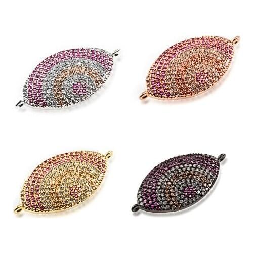 16*32mm Evil Eye crystal micro pave cz zircon cubic zirconia beads DIY Copper necklace charm bracelet connectors se23