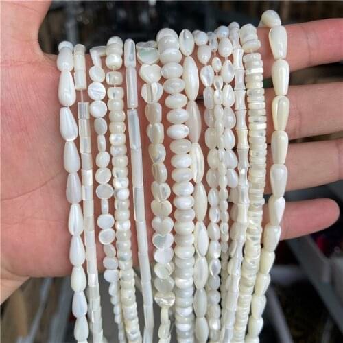 Natural White Mother of Pearl Shell Beads Oval Round Freshwater Shell Beads for Jewelry Making Necklace Bracelet DIY 15"