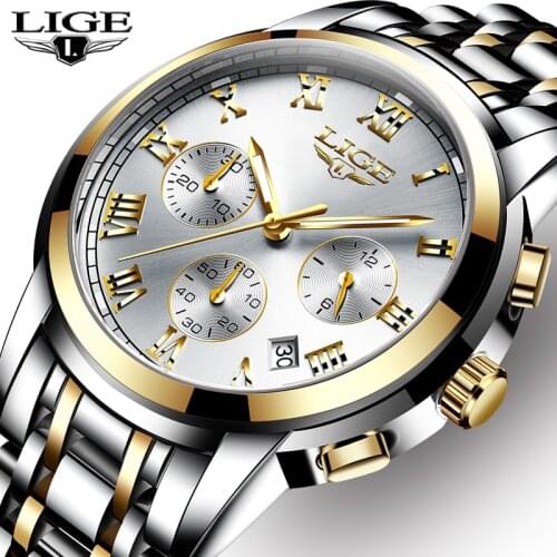 LIGE Watches Top Luxury Brand Full Steel Waterproof Sport Quartz Watch Men Fashion Date Clock Chronograph Relogio Masculino+Box