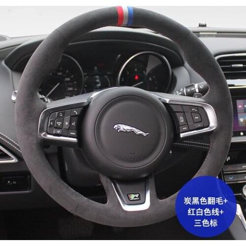 DIY hand-stitched steering wheel cover fit for Jaguar XF XJL XE F-PACE F-TYPE leather suede grip cover