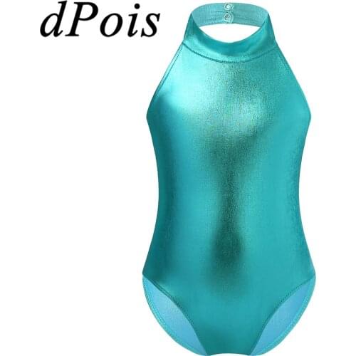Kids Teens Girls Gymnastics Leotards Bodysuits Halter Neck Sleeveless Open Back Gymnastic Jumpsuits Childrens Ballet Dance Wear