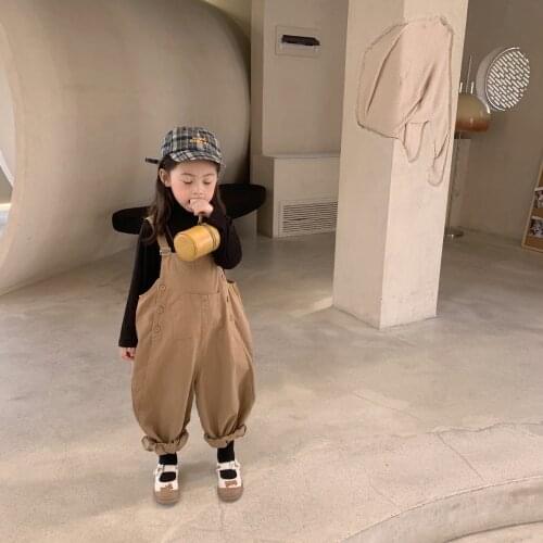 Kids Overalls 2021 Autumn New Baby Boys And Girls Korean Solid Jumpsuits 2-8 Y Children Casual Loose Overalls Kids Bloomer Pants