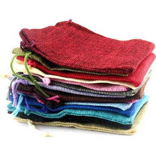 10pcs/lot 13*18cm Random Mixed Color Jute Bags Drawstring Gift Bag Incense Storage Linen Bag Cosmetic Boutique Packaging Bags