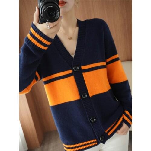 Cardigan women 2021 new splicing knitted wool sweater casual loose large size cardigan long-sleeved shirt hot sale