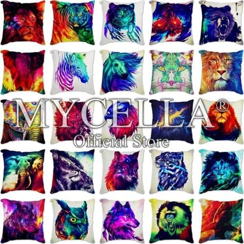 Colorful animals Decorative Pillows For Sofa Car Chair Cushion Cover Fashionable Lion wolf Case Home Throw pillowcase 45x45cm