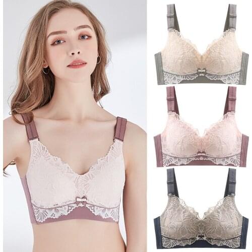 Lace Thin Color Contrast Latex Cup Bra Wide Shoulder Straps No Steel Ring Sexy Comfortable Bra Adjustable Womens Underwear