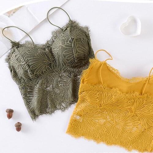 Deep V Lace Bras Girls Backless Padded Bralette Ladies Wireless Lingerie Free Size Crop Top Women