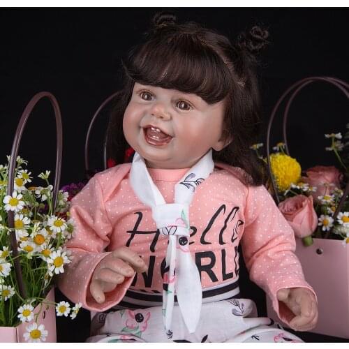 27 Inch Long Rooted Hair Reborn Cloth Body Baby Dolls Charming Smile Newbron Doll Toys Kids Gifts