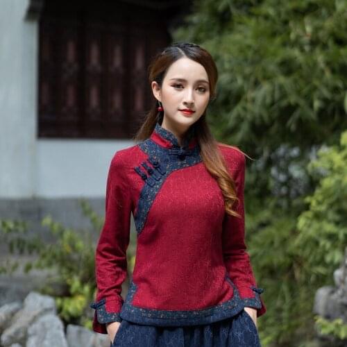 Linen Chinese Traditional Top Qipao Shirt for Woman Cheongsam Style Shirts Chinese Blouse for Ladies Plus Size Robe Chinoise