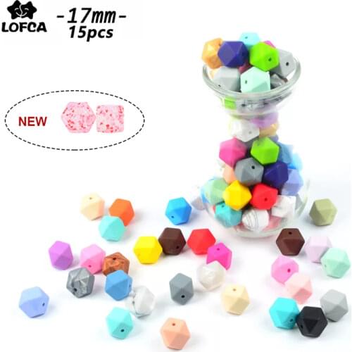 LOFCA Silicone Hexagon Beads Teething 17mm 15pcs Baby Teether Chewable Nursing Necklace Jewelry DIY Pacifier Holder Accessory