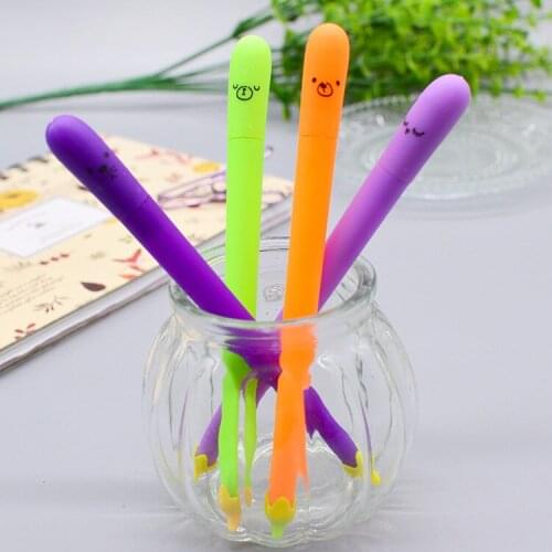 24 Pcs Cute Vegetable Eggplant Shape Gel Pen Colorful Vegetables Creative Office Stationery Signature Pen