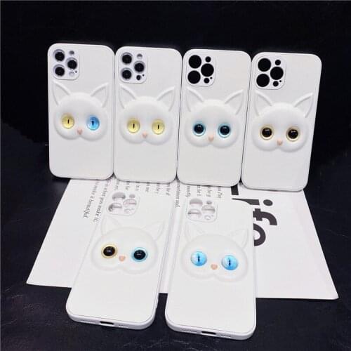 Cute 3D Cat Fashion Full Cover Cell Phone Cases for Iphone 11pro 12 Pro Max X Xr 7g 8p Xs Max Phone Cover Coque Lovely Funda