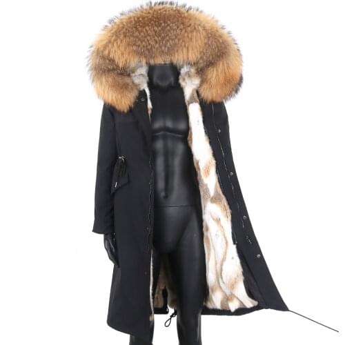 2021 X-long Men Winter Coat Casual Clothing Man Jacket Waterproof Parka Windbreaker Natural Real Rex Rabbit Fur Hooded Outerwear