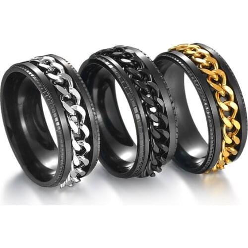 MixMax 30pcs/Lot Mens Boys Fashion Stainless Steel Rings 8MM Chain Spinner Bands Metal Punk Party Jewelry 6 Mix Colors