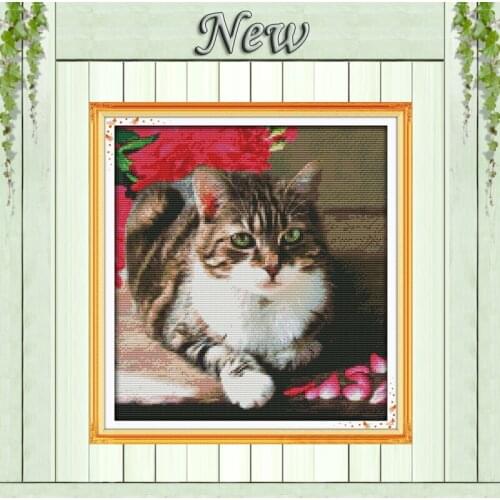 Lovely cat,Pattern printed on canvas DMC 11CT 14CT Cross Stitch kit,needlework Set,full with embroidery,animal Style Home Decor