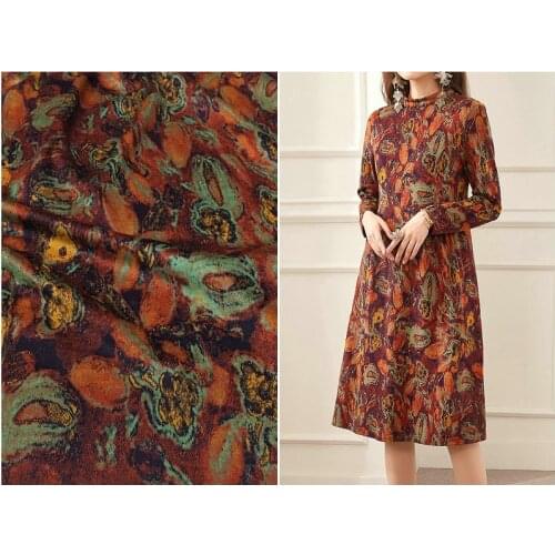 180cm Wide Autumn New Oil Painting Style Vintage Printed Cheongsam Dress Cloth Suli Mink Fur Stretch Knitted Fabric
