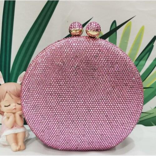 New Arrival Pink Colors Diamond Women Clutches Luxury 100% Handmade Shoulder Chain Lipstick Handbags Free Shipping Ladies Purses