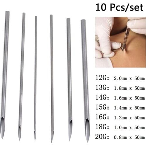 10pcs/set Disposable Tattoo Piercing Needles For Navel Nipple Ear Nose Lip 12g/14g/16g/18g/20g Tattoo Piercing Needles Kit Tool