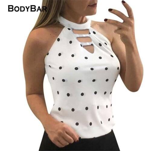 Oversized Casual Polka Dot Printing Vest Fashion Halter Neck Sexy Hollow Sleeveless Top Lady Summer Clubwear Tanks Tops For Girl