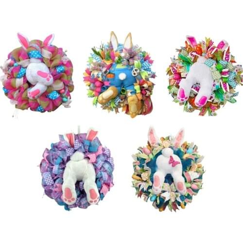 Easter DIY Handmade Wreath Happy Easter Bunny Rabbit Hanging Wreaths for Kids Party Decoration
