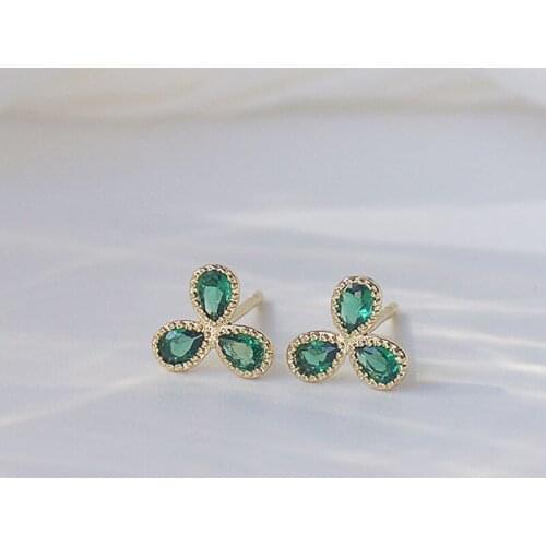 Romantic 14K Real Gold Leaves Stud Earrings Japanese&Korea Delicate Jewelry Zircon Earrings for Women