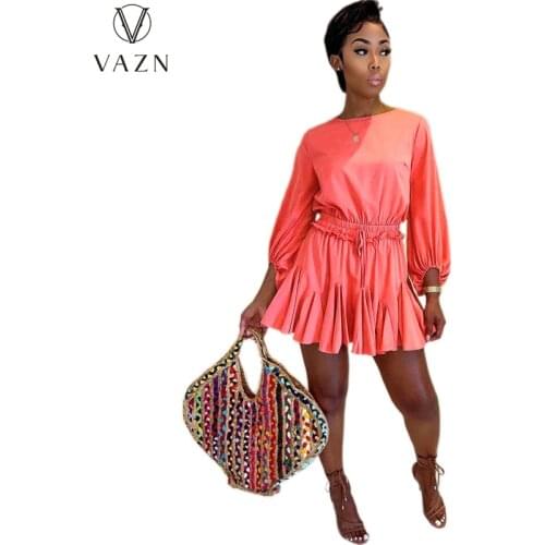 VAZN New 2021 Party Going Out Wear Age reduction Summer Boho V-Neck Full Sleeve Party Beach A-line Dress Casual Sundress