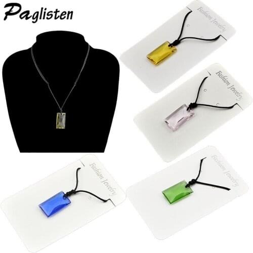 Vintage Rectangle Quartz Crystal Necklace Pendant For Women Rope Chain Necklace Fashion Jewelry 8 colors Neck Chain
