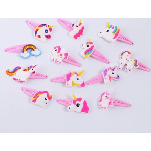 10pcs/lot Unicorn Horse Hair Clips Lovely Animal PVC Cartoon Hairpins Girls Hair Accessories Barrette Headwear